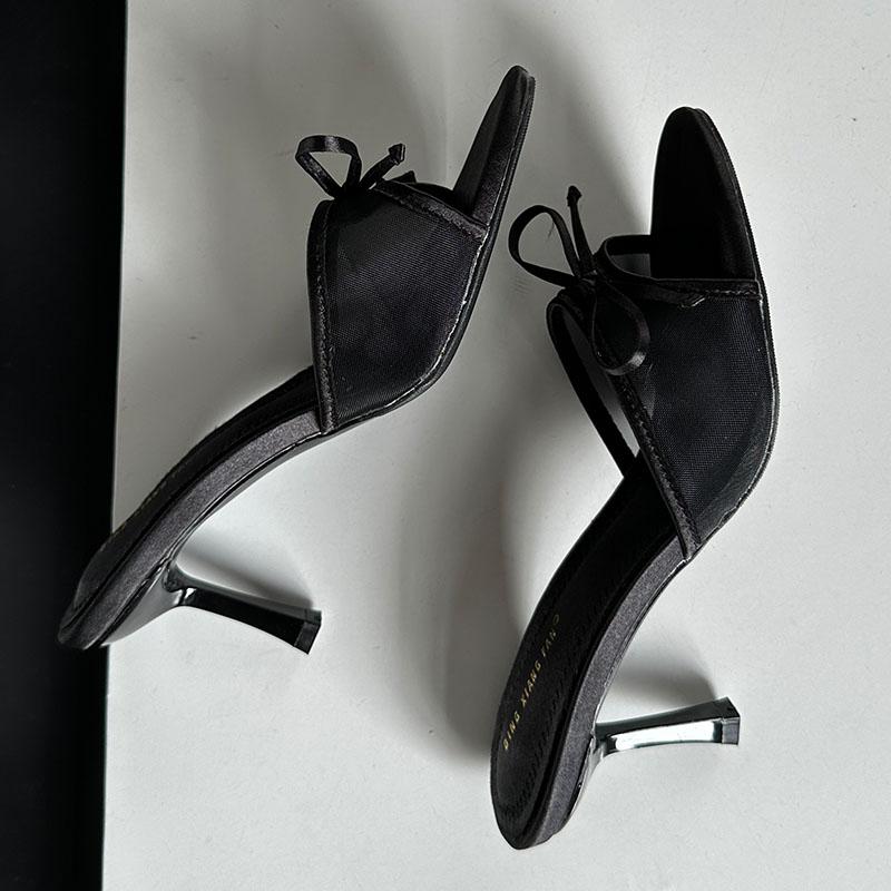 Fashion Fashion Leopard Print Ladies Pumps Slides Thin Heels Shoes 2024 New Female Butterfly-Knot Peep Toe Footwear Women Heels Shoes