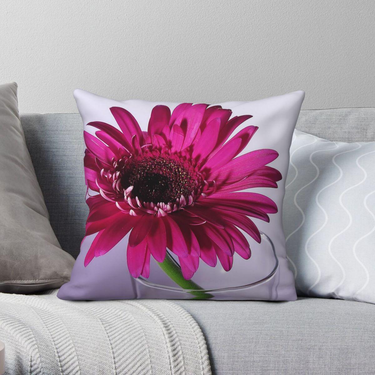 Green Harvest Unisex Fuschia Flower Square Pillowcase Polyester Linen Velvet Creative Zip Decor Home Cushion Cover