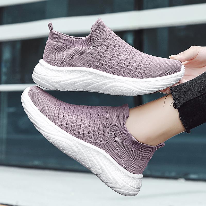 Fashion Khaki New Trendy Lovers Casual Shoes Male Breathable Lightweight Flying Knitted Shoes Ladies Outdoor Non-slip Sports Sneaker 45