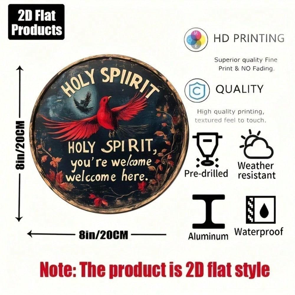 Vintage Holy Spirit Welcomes You Retro Metal Wall Sign 8x8 Inch Lightweight Rustic Decor For Home Kitchen Church