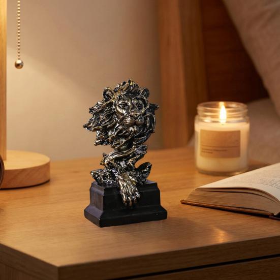 jijijing Lion Bust Statue, King of Beasts Figurine, Resin Animal Head Sculpture for Home Office Living Room Decor