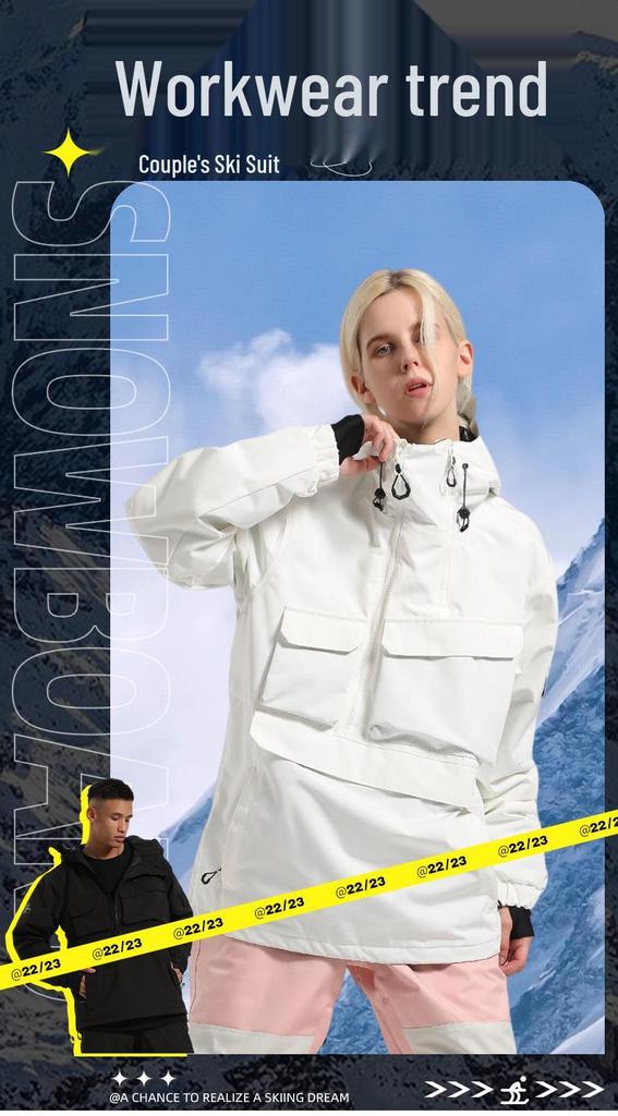 New American Style Waterproof Ski Suit: Warm Snowboard Jacket with Multi-Pocket Design for Men and Women