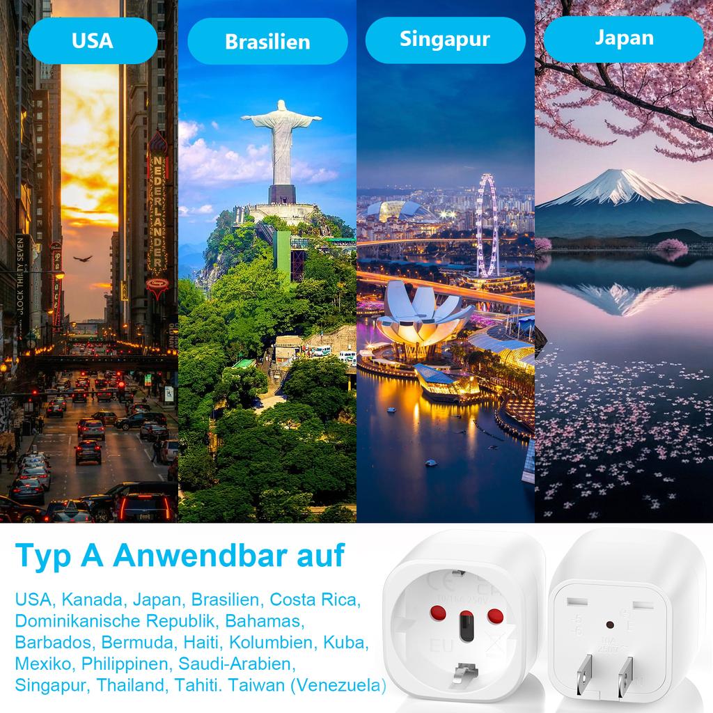 Xiaomi 3pcs EU To US Japan Canada Travel Plug European Italy Switzerland Brazil Socket Adapter USA JP Travel Adapter Power Converter