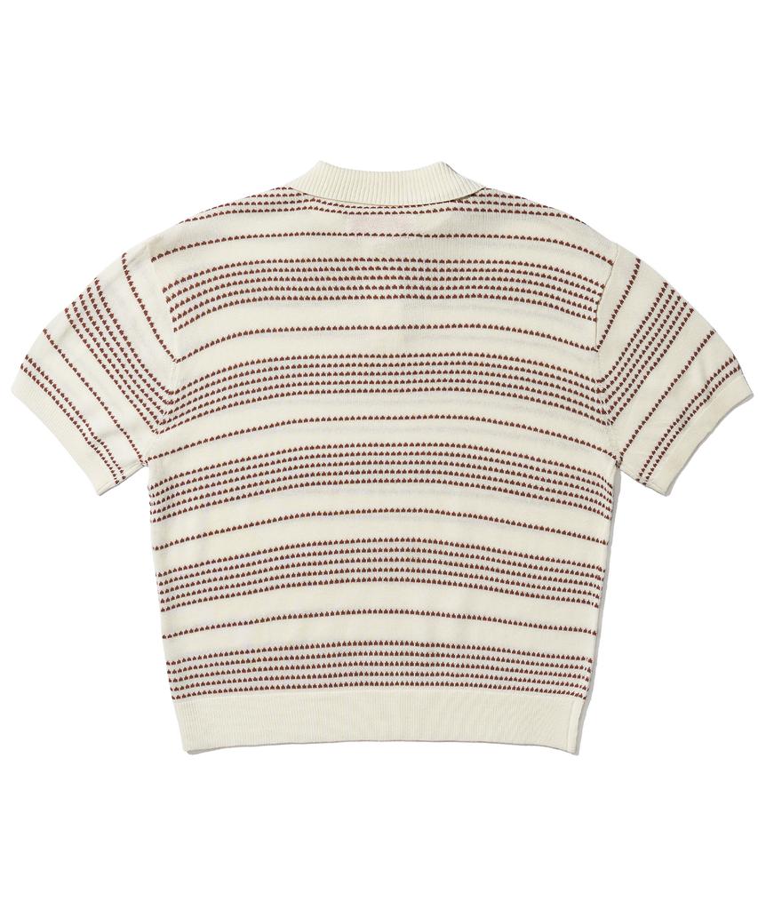 AECA Stripe Structure Collar Neck Half Knit-White/Brown