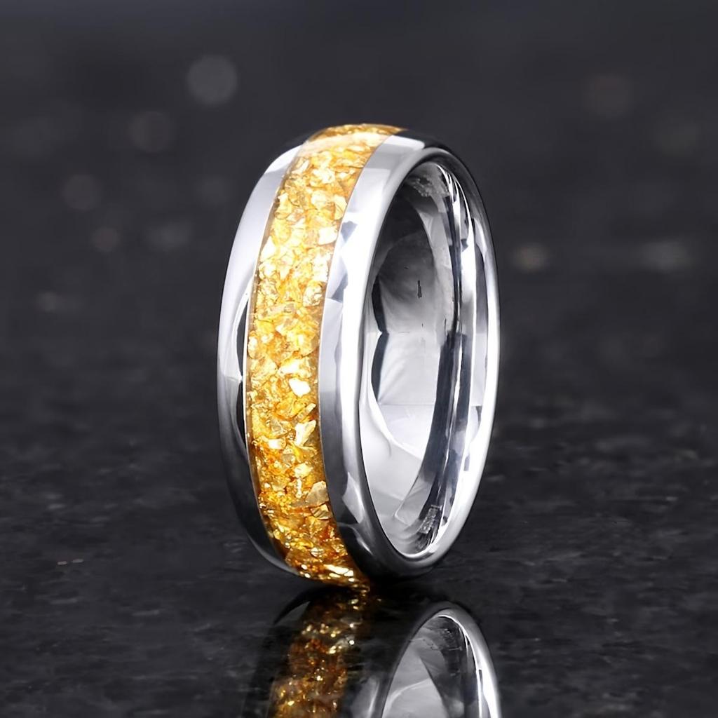 Yellow Crushed Stone Silver-Edged Stainless Steel Men's Fashion Ring
