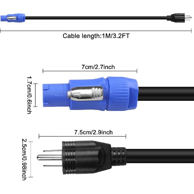 XMSJSIY 3-Prong NEMA 5-15P to PowerCON AC Power Cable Cord 20A 3 Pin PowerCon Input Male Connector to NEMA 5-15P Male Extension Power Wire 16AWG for