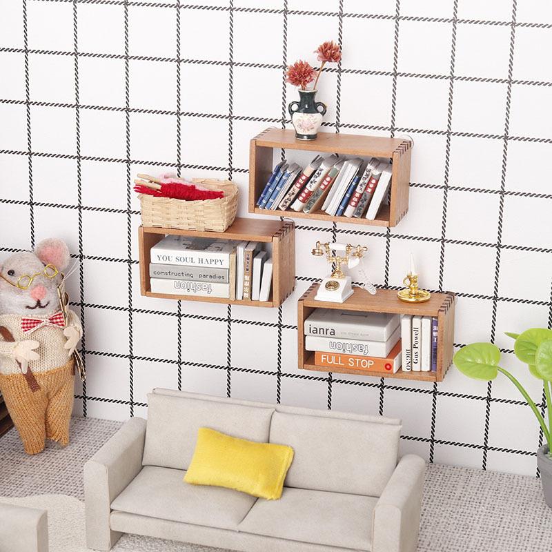 1Pcs 1:12 Dollhouse Miniature Wooden Storage Cabinet Storage Rack Bookshelf Model Furniture Accessories Toys