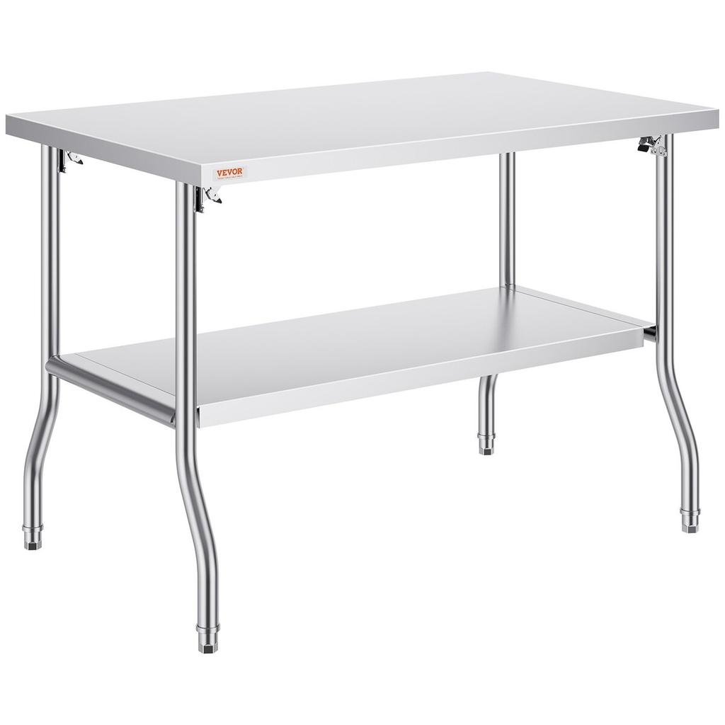 Commercial Worktable Workstation 48x30 Inch Folding Commercial Prep Table, Double-Shelf Stainless Steel Folding Table, Kitchen Work Table with 772 lbs
