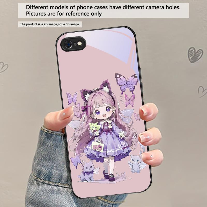 

Q-version Blue Butterfly For iPhone 17 Air 16 E 15 Plus 14 Pro Max 13 12 mini 11 5 6 7 8 Plus XR XSMax SE Black Glass Phone Case iPhone 16