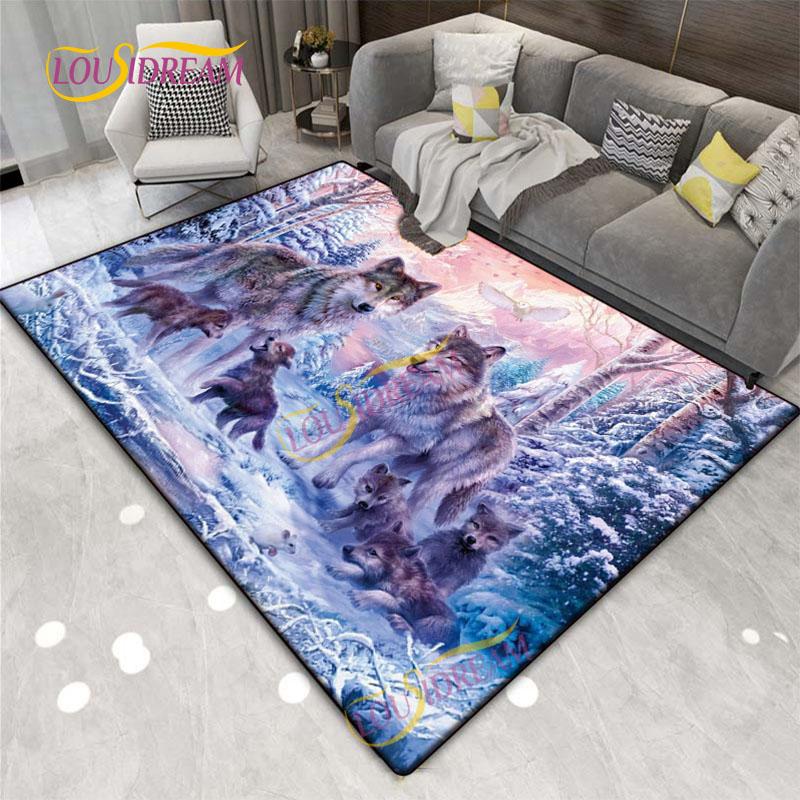 Animal Art Tiger Washable Square Soft Wolves Rug Living Room Bedroom Decorative Floor Mat Kitchen Bathroom Door Mat carpet.