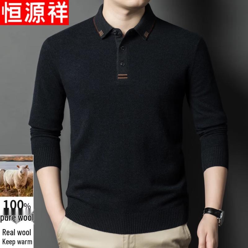 

Hengyuanxiang Men s 100% Wool Thick Business Casual Polo Sweater 3XL