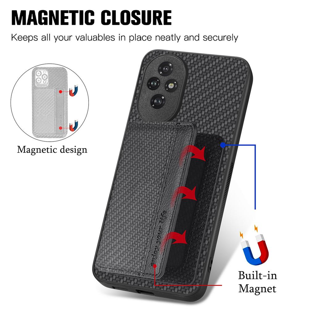 C1-02 For Honor 200 5G Case Card Holder Carbon Fiber Leather+PC+TPU Phone Cover