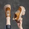 Johnature Thick Soled Heightening Pumps Genuine Leather Lace-up Versatile Retro Women's Platform Shoes