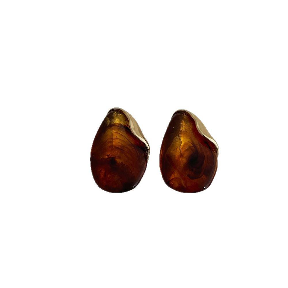 Amber Resin Stud Earrings for Women - Light Luxury Metal Patchwork, 2025 Design.
