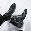 Handmade Men's Fashion Ankle Boots with Crocodile Pattern, Buckle & Chain Decoration, Dress Boots for Trendsetters&Casual&Party