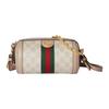 Ophidia Canvas And Leather Trimmed Barrel Bag With Gold Hardware And Striped Web Women Handbags Beige White 795208-UULAG-9682