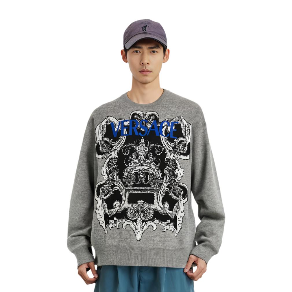 VERSACE Sweatshirts Men's Gray Crew Neck Moderate 1006101-1A04196-1E100