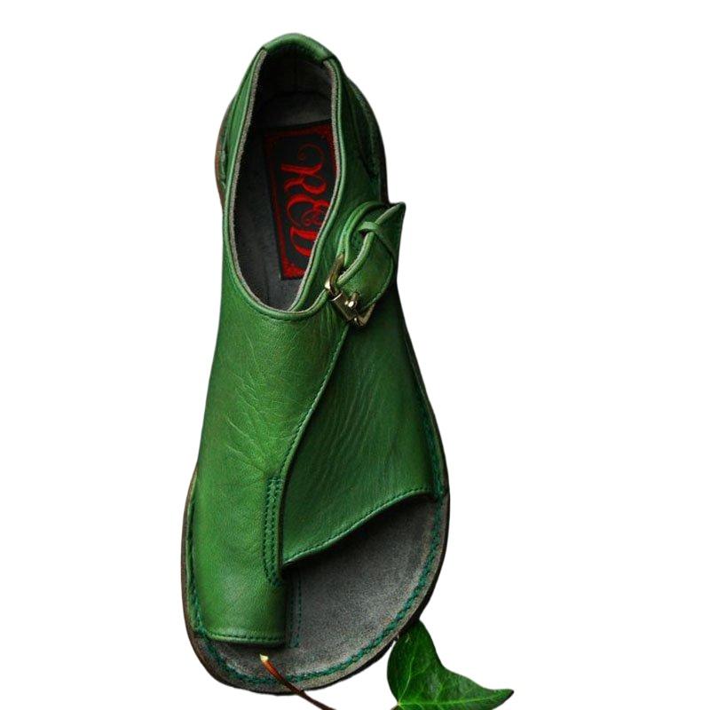 

Женские сандалии из искусственной кожи, модные римские сандалии с открытым носком и пряжкой, женская обувь на плоской подошве, летние пляжные сандалии Sandalia 43 зелёный