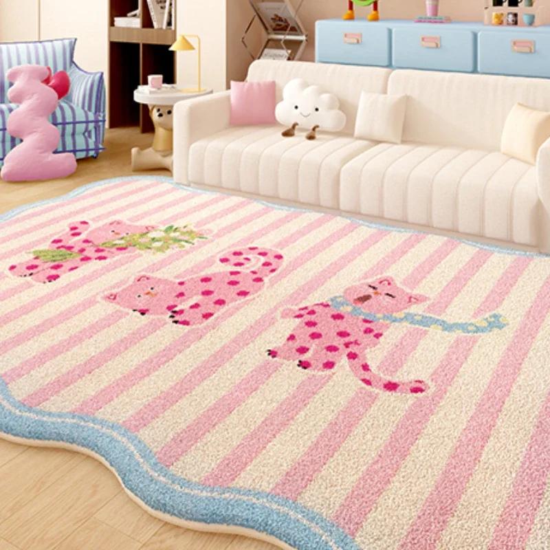 Dopamine Color Carpets for Living Room Girly Style Bedroom Decor Rug Irregular Shaped Pink Plush Carpet Cute Fluffy Soft Mat