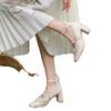 Fleece High Heels Damen Ein-Wort-Schnalle Gürtel eckige Spitze dicker Absatz Einzelne Schuhe 2025 neu Märchenwind flauschige Schuhe Mary Jane Schuhe