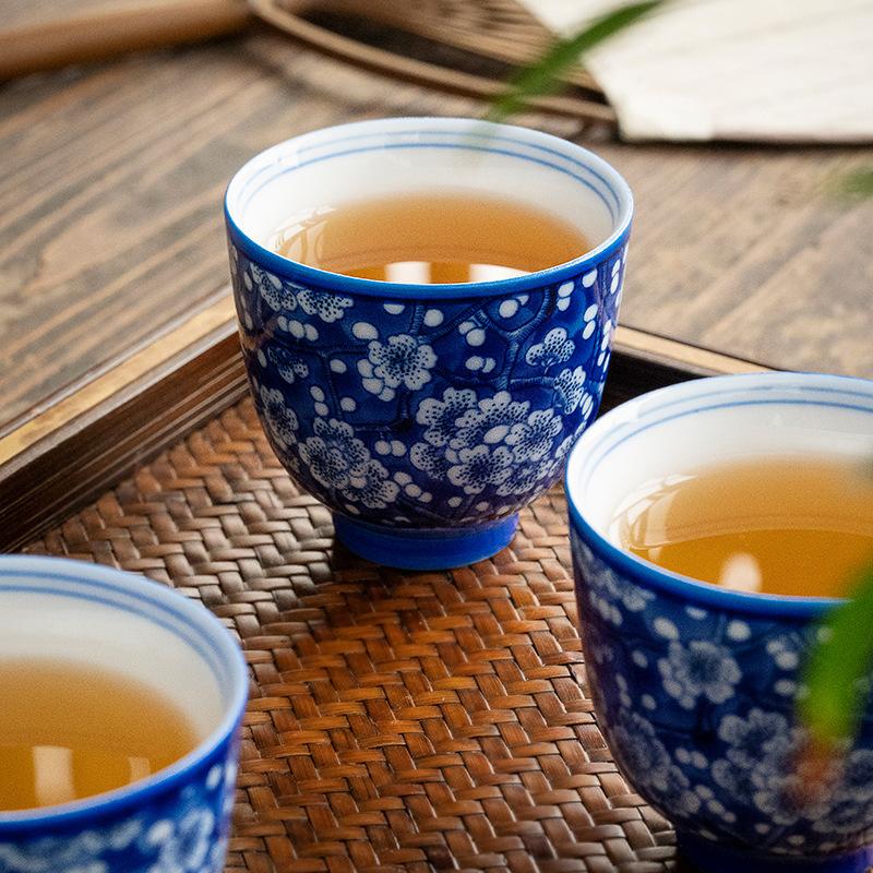 Chinese Ice Plum Ceramic Tea Set Cover Bowl Tea Cup Hand-painted Blue and White Porcelain Teapot Jingdezhen Not Hot Tea Set
