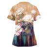 Women Short Sleeve V Neck Drawstring Floral Print Work Scrub Top with Pockets Medical Uniform for Healthcare Professionals Nursing Staff