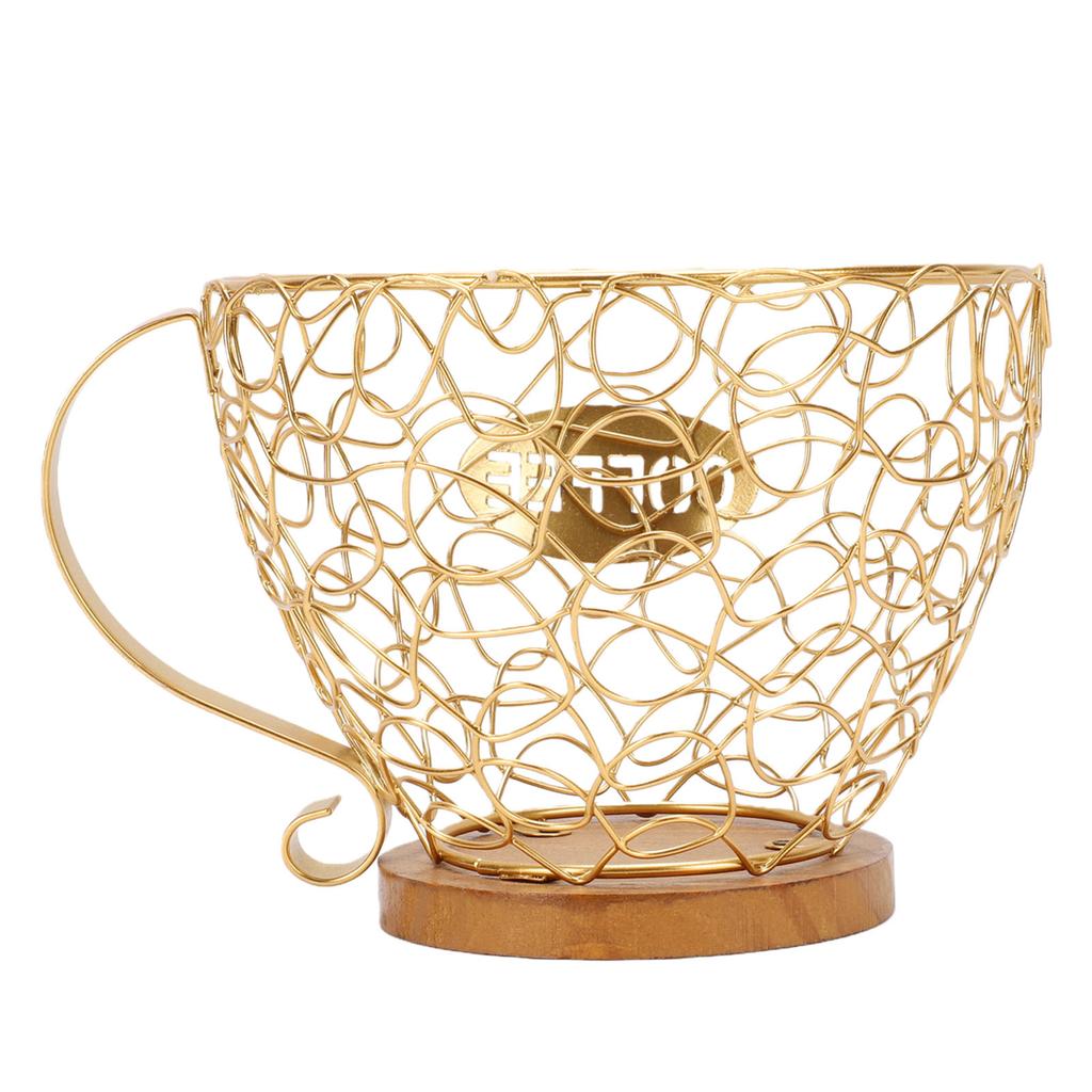 Coffee Pod Holder   Metal Coffee Capsule Storage Basket with Wood Base for Kitchen Countertop