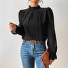 Frühling Damen Langarmhemd Halbturtleneck Chiffon Rüsche Herbst Durchsichtig Elegant Büro Pendeln Oberteil Damen Bluse