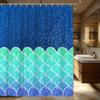 Gradient Blue & Turquoise Wave Shower Curtain - Geometric Design, Glittery Texture, Polyester,  Stylish Bathroom Decor