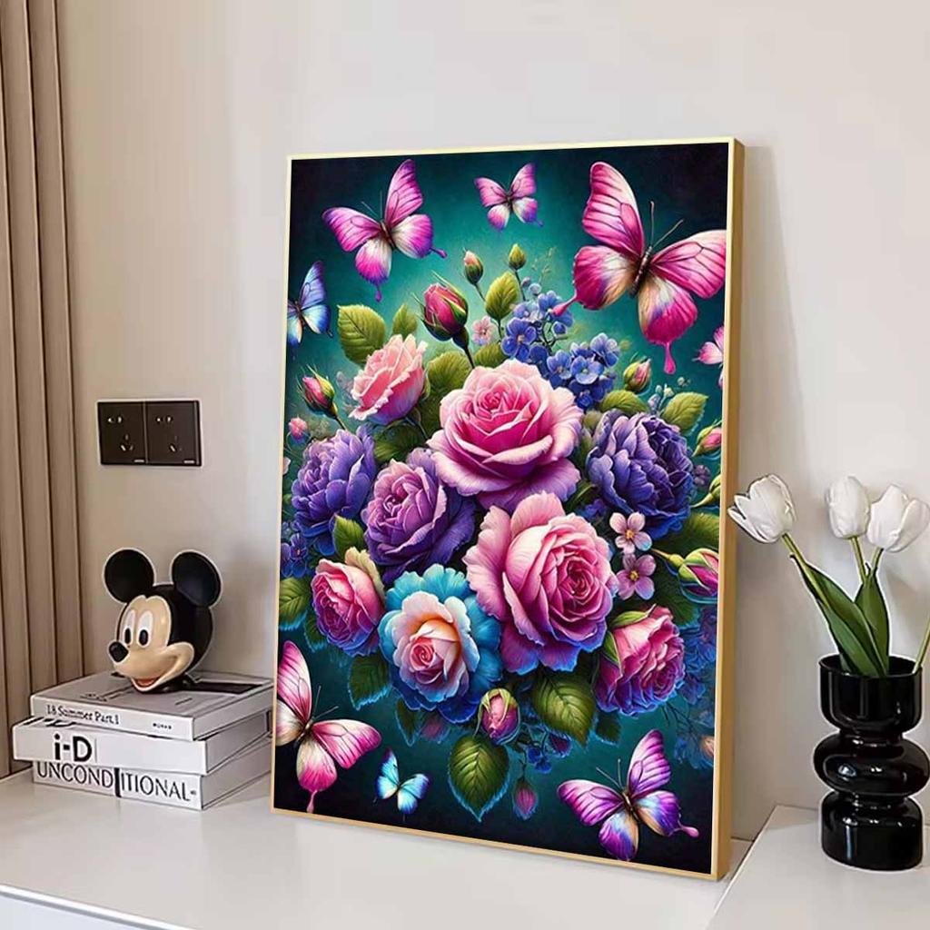 Flower Butterfly Diamond Art Piece Set, 5D DIY Full Diamond Dot Painting Cross Stitch Craft Decoration Home Wall Ornaments