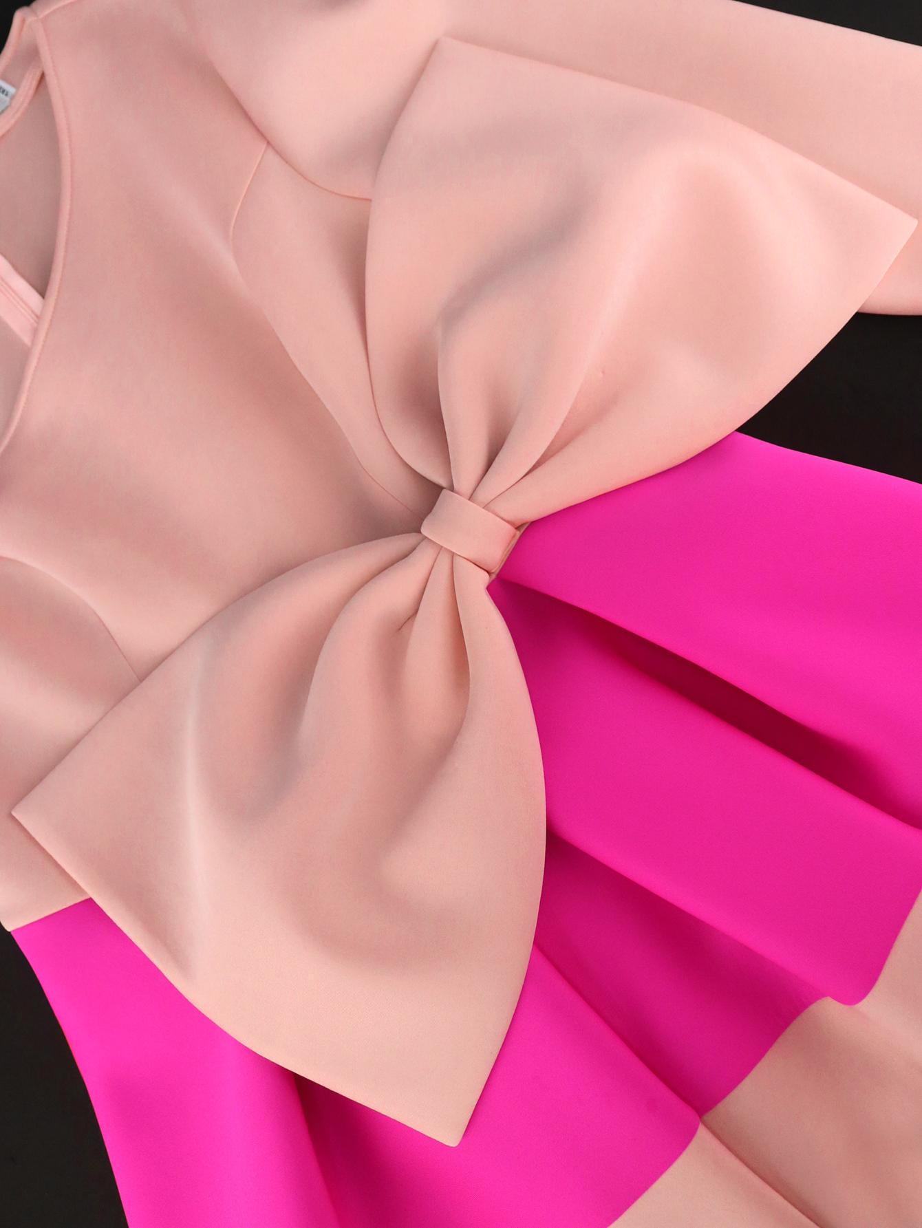 AOMEI женские розовые платья трапециевидной формы в стиле пэчворк с длинными рукавами — фото 5