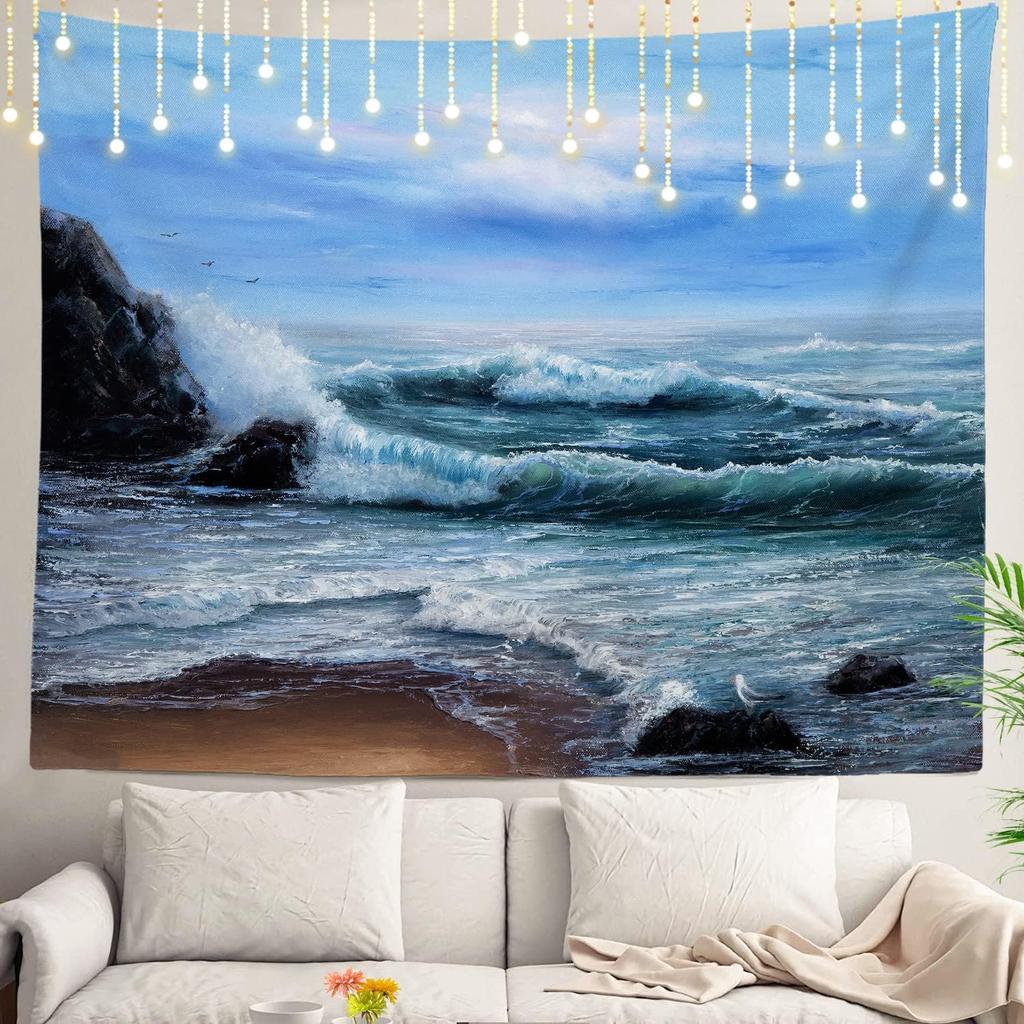 Shrahala Ocean Wave Tapestry Nature Wall Hanging Large Psychedelic Tapestry for Bedroom Living Room Dorm Black and White