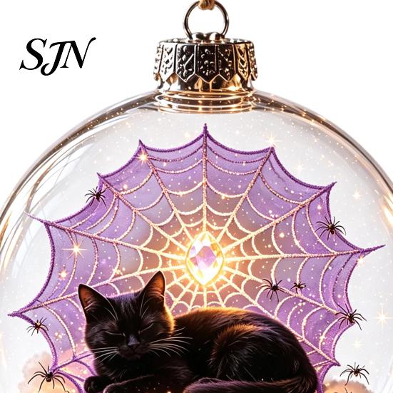 Dormitory Festive Accessory Halloween Glowing Sphere, Lighted Clear Ball Ornament, Cute Witch Seasonal Home Decoration Cat, LED Hanging for