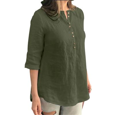 Summer Casual 3/4 Sleeve Cotton Blouse Shirts