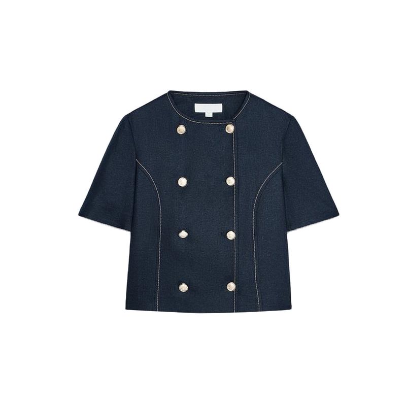 

Linen Blend Short Sleeve Suit Outwear 3429709 8164709 Straight-Leg Pants 2899709 8161709 Sea Blue Top M