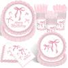 Lace Pink Bow-themed Girl Birthday Party Tableware, Disposable Paper Plate Decorative Items