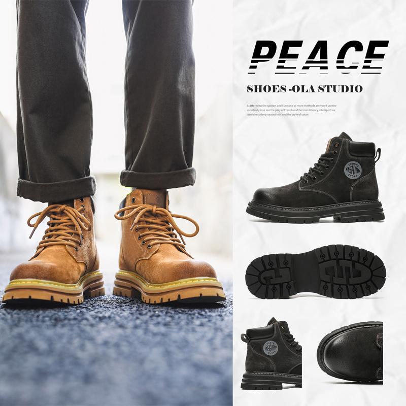 Douyin popular couple Martin boots women's rhubarb boots men's winter velvet high-top casual tooling boots 6516-J