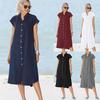 Cardigan Collar Shirt Dress-Single Breasted Linen Blend Pocket Dress for Women,Plus Size Open Front Tunic with Stand Neck, Casual Chic Layering Piece