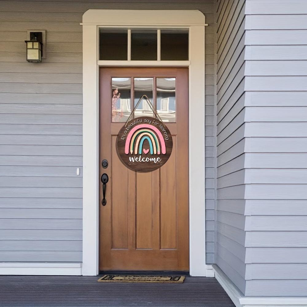 1pc Wooden Plaque Welcome, Today Is A Good Day For Learning, With Rainbow Hanging Signs For School Decoration, Classroom Decorat