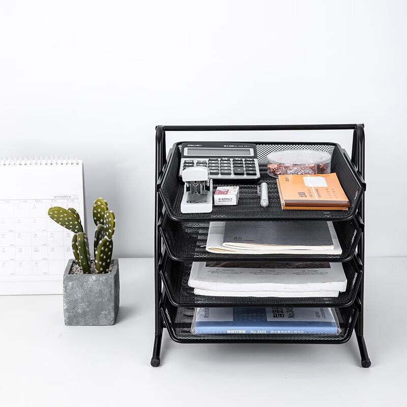 Black 3-Tier Metal Mesh Desktop File Organizer