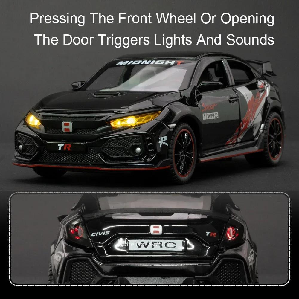1/32 Alloy Diecast Honda Civic TYPE-R Sport Car Model Toy with d Light Music Wheel Pull Back Vehicle Toys Gifts for Boy Collection
