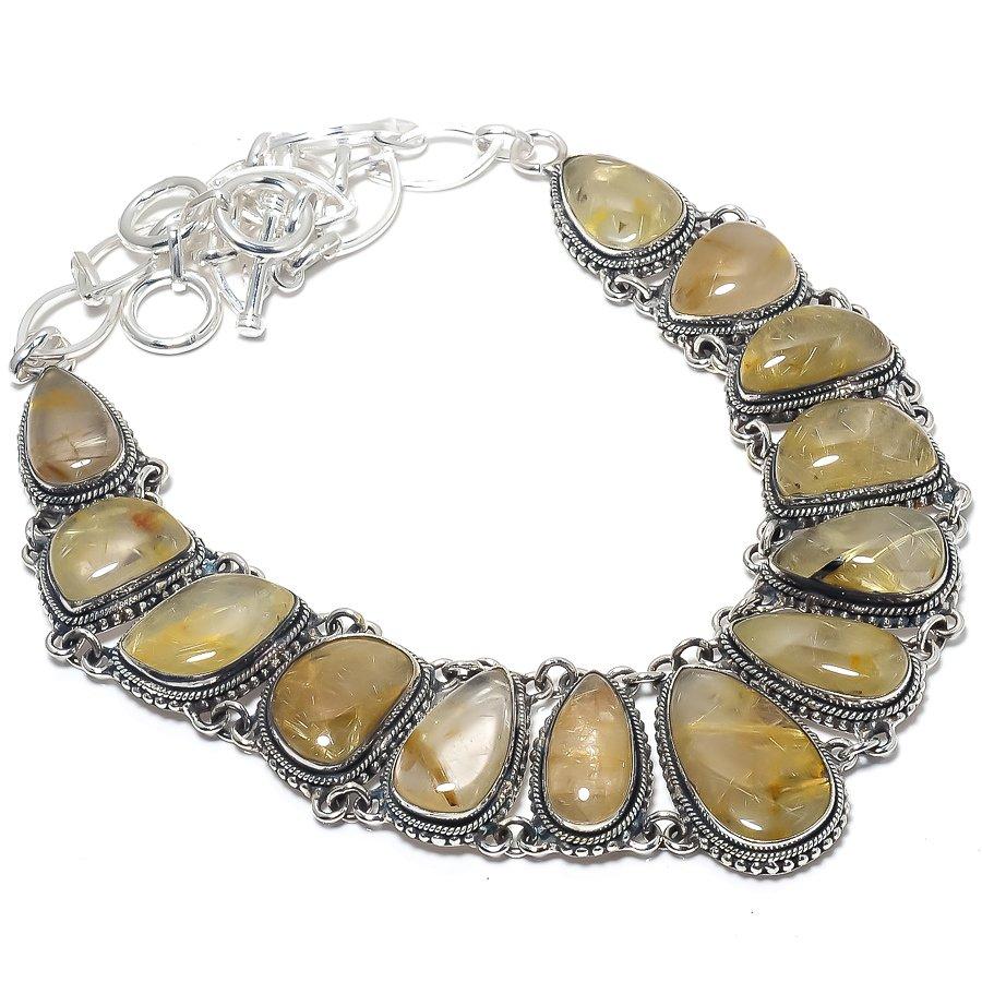 

Golden Rutile Gemstone Handmade 925 Silver Jewelry Necklace 18 JCN484-285