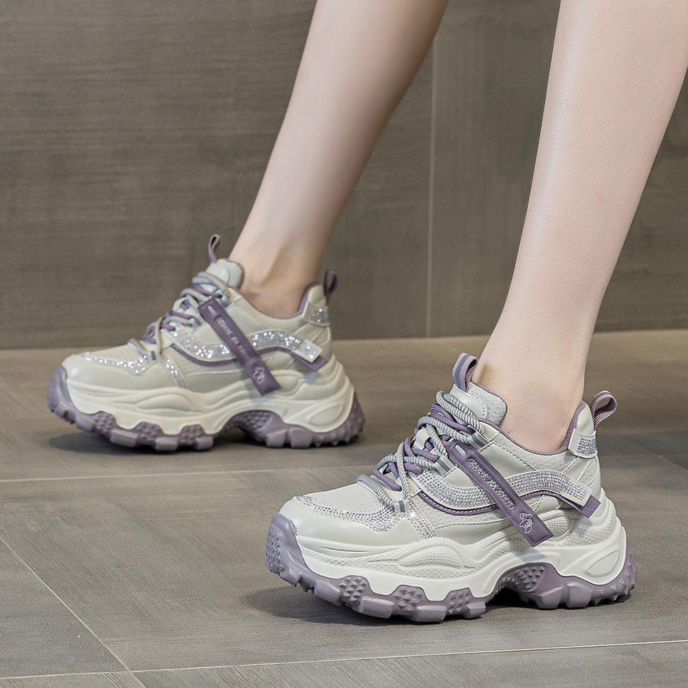Super hot daddy shoes women's spring new rhinestone thick sole heightening women's shoes versatile casual sports shoes