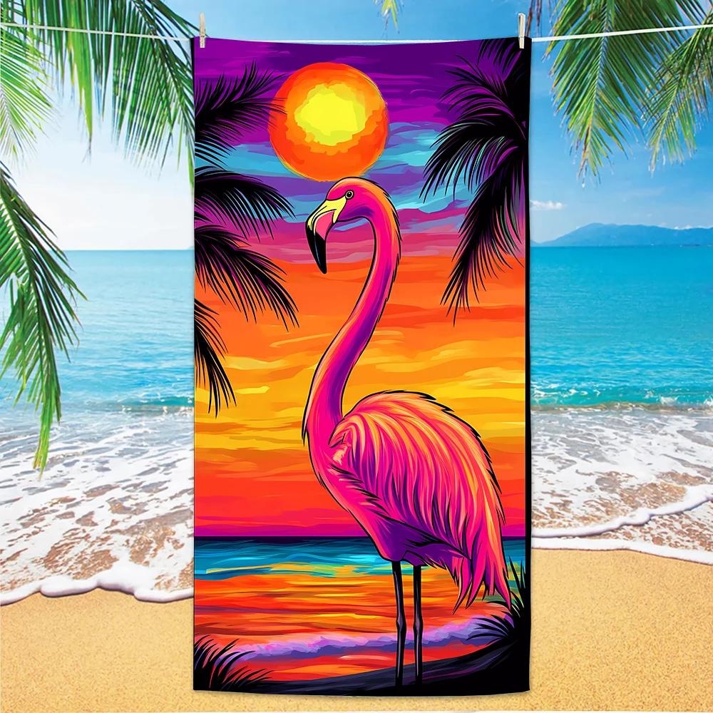 Flamingo Strandtuch, Digitaldruck Dünn Schnelltrocknend Anti-Sand Mikrofaser Leicht für Schwimmen, Yoga, Reisen, Fitnessstudio, Geschenk