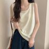 VEZFAA Women's Fashion Casual Summer Spring Solid Color Print Sleeveless U-Neck Blouses & Shirts