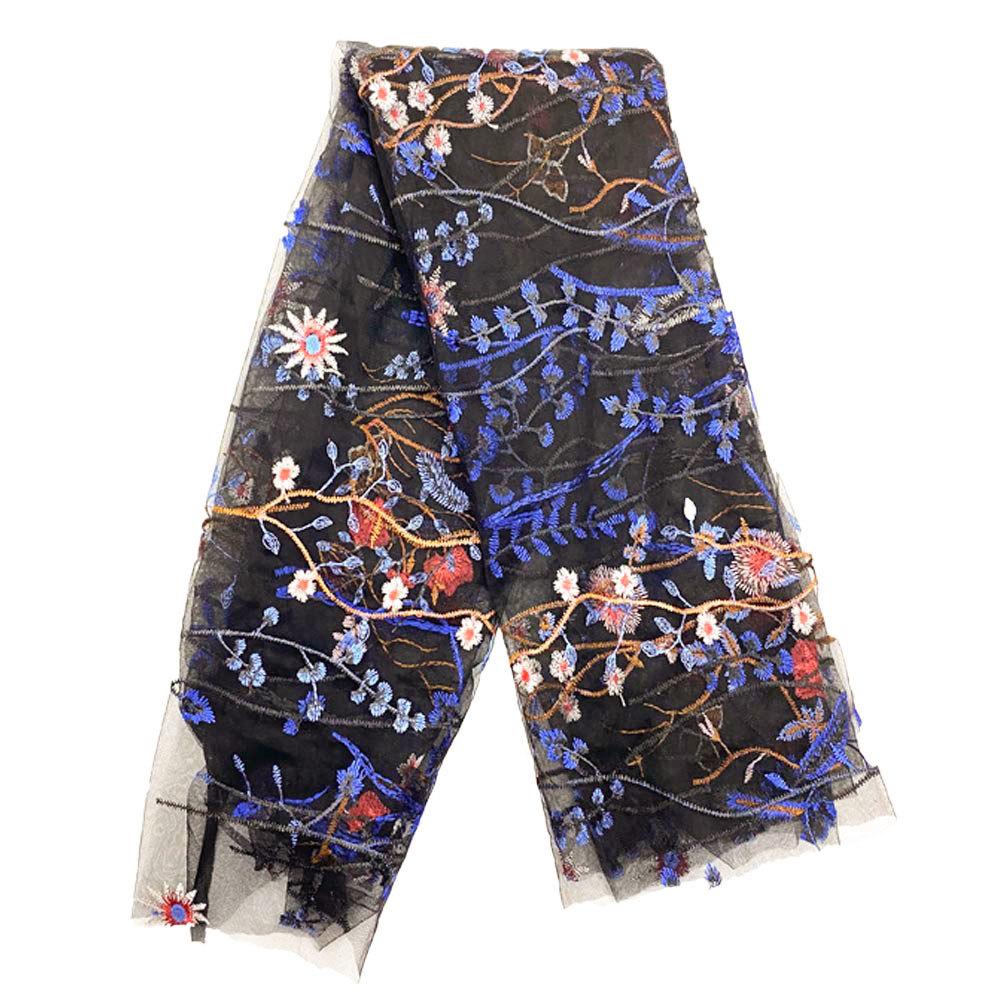 1 Yard Florals Lace Embroidered Printed Net Fabric Black White Soft Mesh DIY Clothes Wedding Dress Tutu Skirt Curtain Crafts