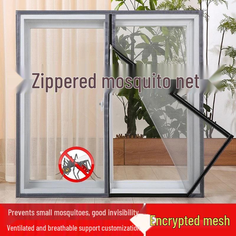 Self-Adhesive Zippered Mosquito-Proof Window Screen with No-Drill Installation