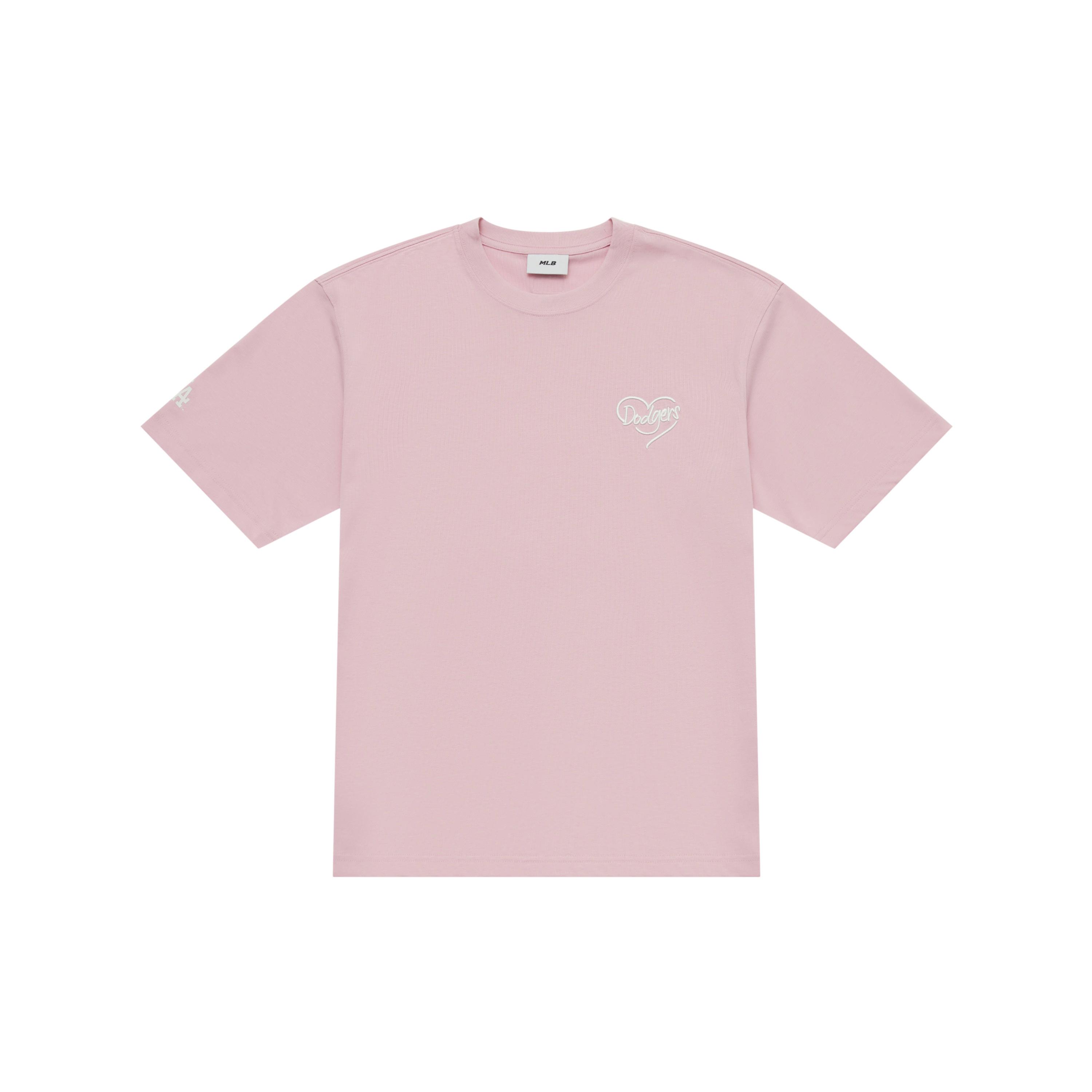 MLB Los Angeles Dodgers Heart SS25 T Shirt Unisex Heather Gray Pink 3ATSH0153-07PKM L