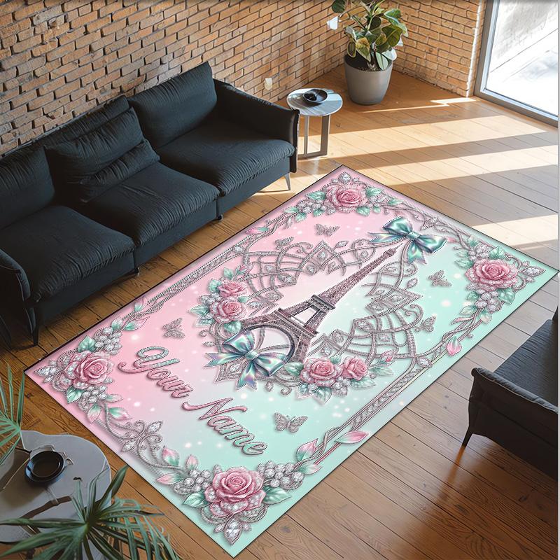 Hearts Theme Crystal Velvet Floor Rug Personalized Custom Name Text Warm Carpet Home Decoration