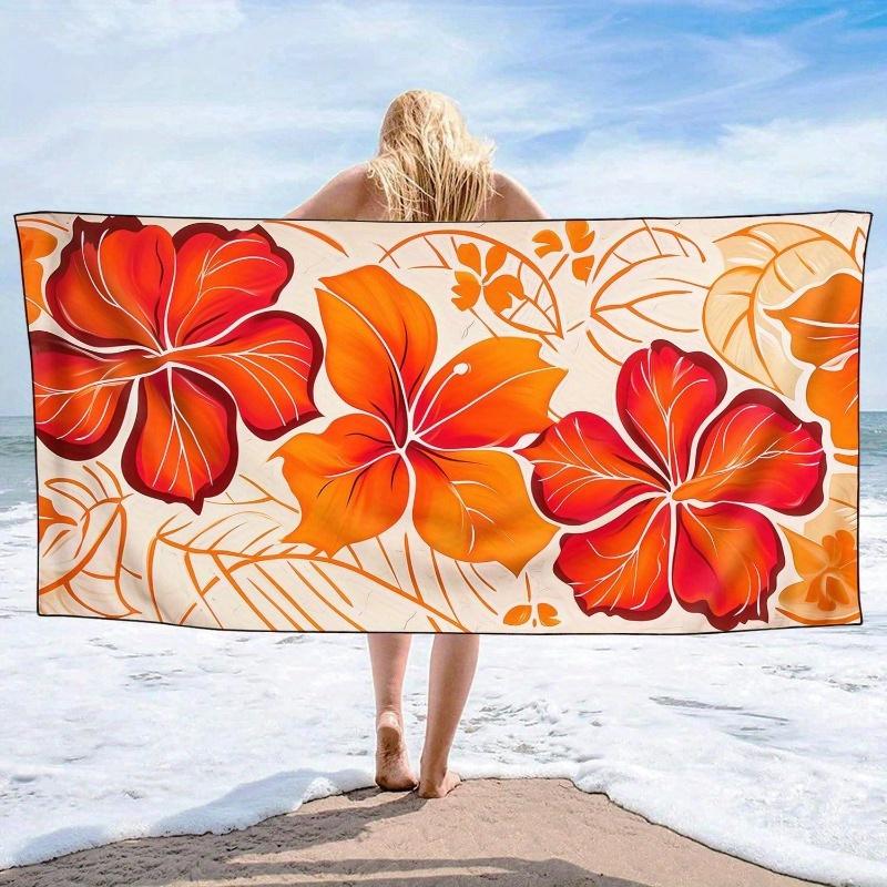 Tropical Hibiscus Flower Beach Towel Bold Orange Bloom Pattern For Summer Festival Beach Party Decorative Accent Piece